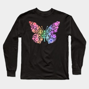 Rainbow Flower Spring Butterfly Silhouette Long Sleeve T-Shirt